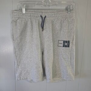 Hurley Fleece Sweat Shorts Mens Small Gray Good Graphic Logo Drawstring